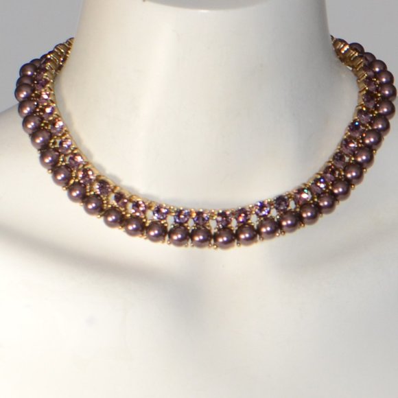 OSCAR DE LA RENTA Crystal Pearl Magnetic Choker Necklace